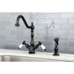 Kingston KS1238PLBS Heritage Two-Handle Kitchen Faucet with Brass Sprayer, Brushed Nickel in matte black finish