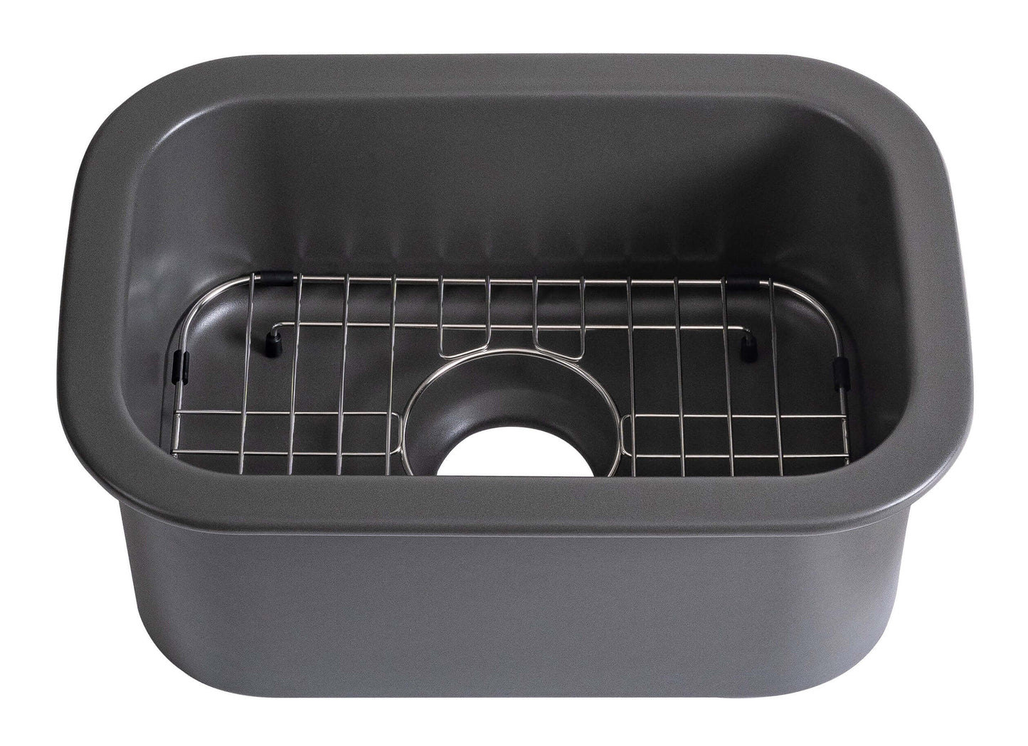 Alfi 13" x 19" Dual Mount Fireclay Prep Sink - ABF1319UD with stainless steel grid and smooth finish.