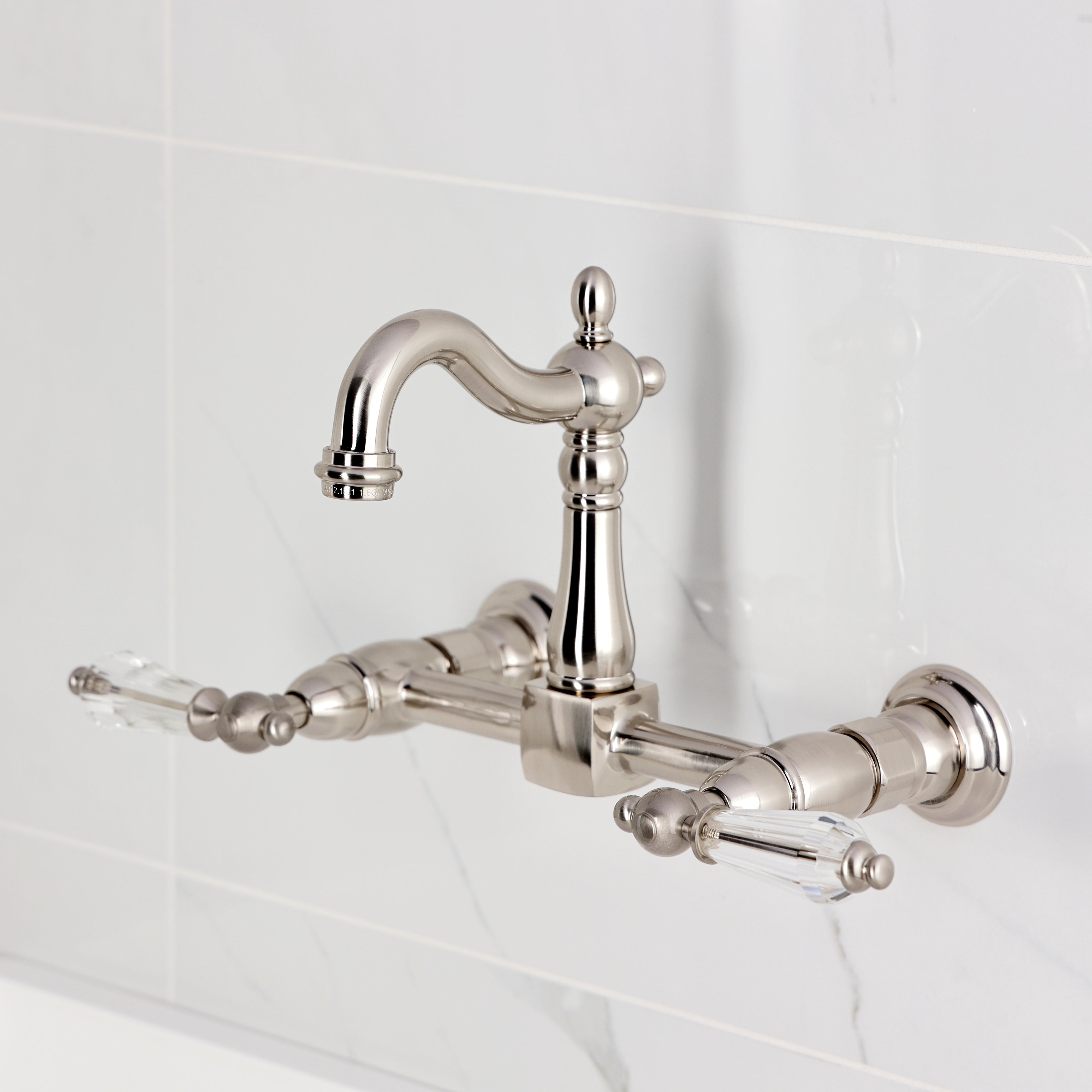 Kingston KS2443WLL Willshire Two-Handle Wall Mount Bridge Kitchen Faucet, Antique Brass
