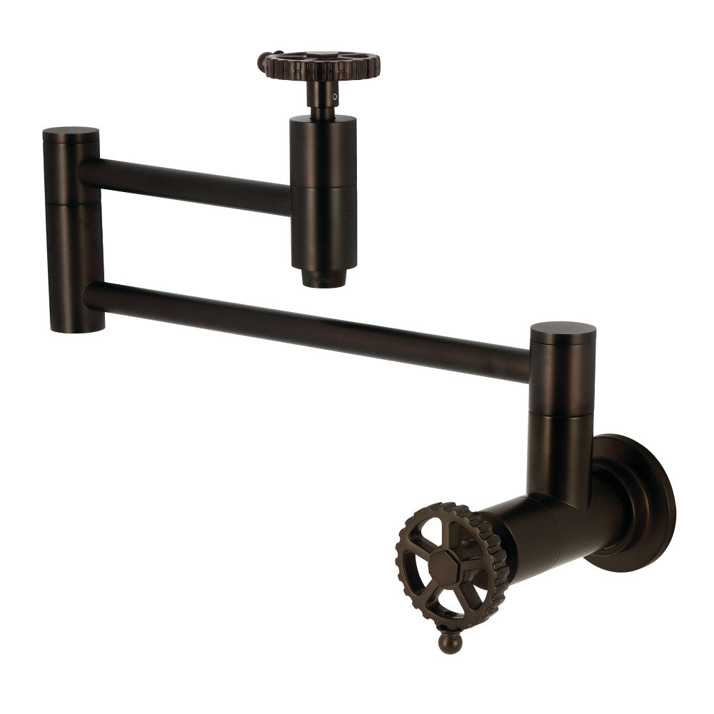 Kingston Brass KS8103CG Fuller Wall Mount Pot Filler Faucet, Antique Brass with foldable swing arms