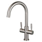 Fauceture LS8293DL Concord Double-Handle Vessel Sink Faucet, Brushed Brass, right side view, showcasing dual-handle design and cylindrical shape.