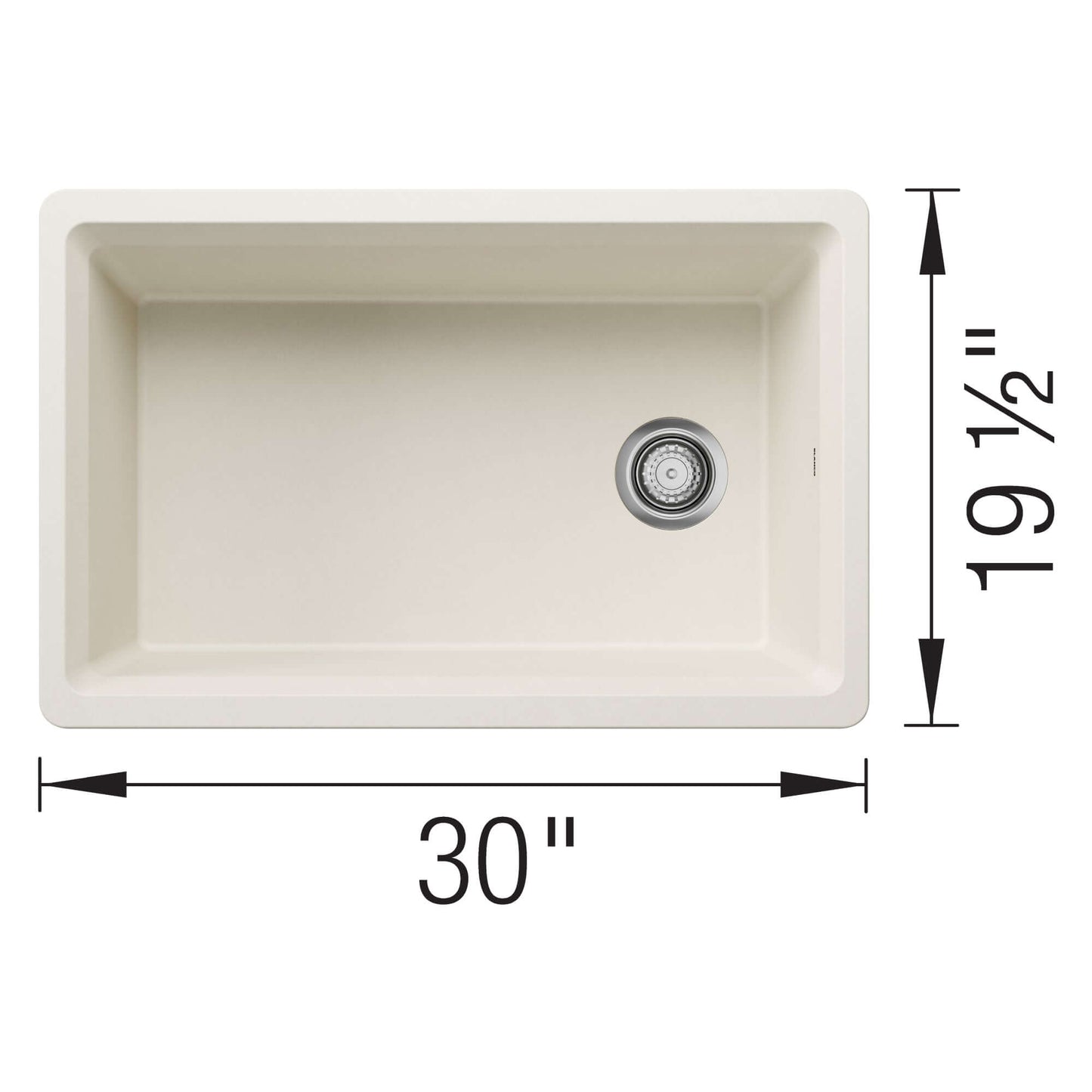 BLANCO Inteos SILGRANIT 30" Single Bowl Reversible Undermount Workstation Kitchen Sink top view with dimensions