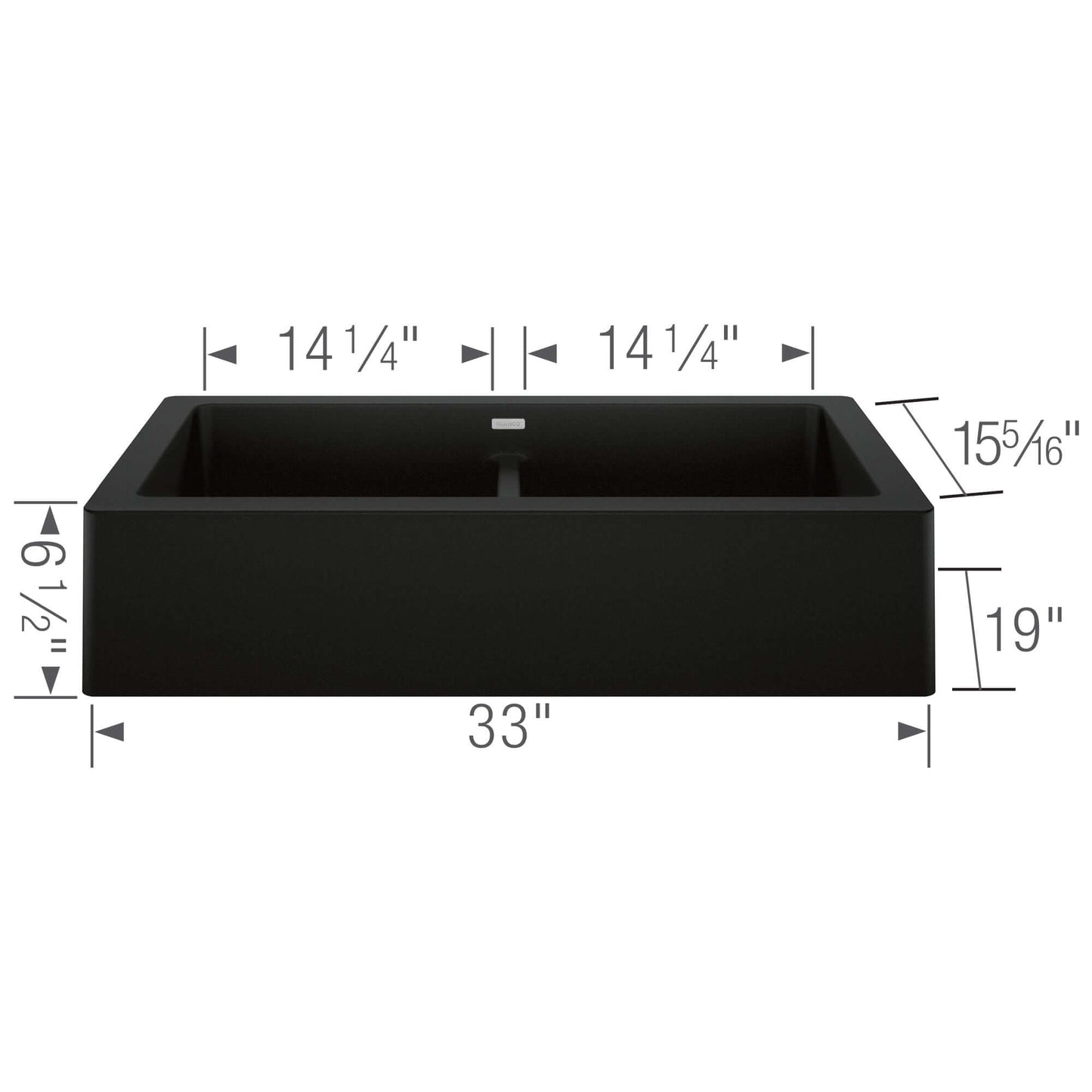 BLANCO VINTERA 33" SILGRANIT Double Bowl Farmhouse Sink dimensions and design specifications.
