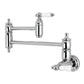 Kingston Brass KS3103PL Restoration Wall Mount Pot Filler Faucet, Antique Brass in polished chrome finish.