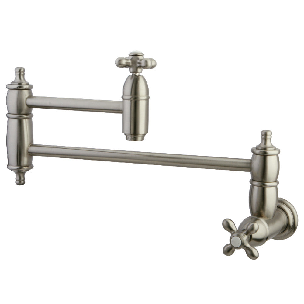 Kingston Brass KS3103AX Restoration Wall Mount Pot Filler Faucet, Antique Brass with brushed nickel finish