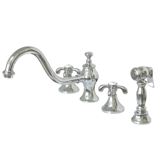 Kingston Brass KS7761TXBS French Country Double-Handle Widespread Kitchen Faucet with Brass Sprayer, Polished Chrome