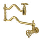 Kingston Brass KS2107CG Fuller Wall Mount Pot Filler Faucet, Brushed Brass with elegant detailing and foldable swing arms.