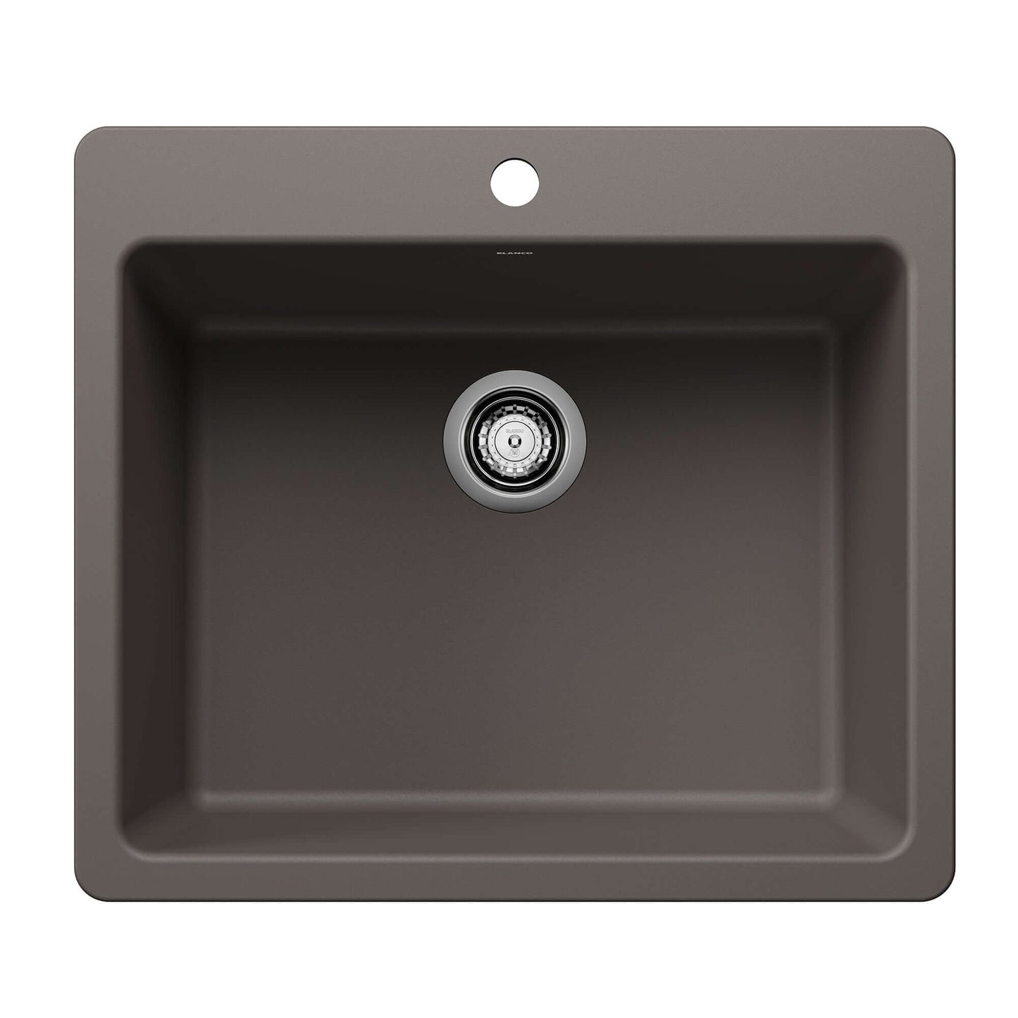 BLANCO Liven SILGRANIT 25" Single Bowl Dual Mount Kitchen Sink in elegant dark finish.