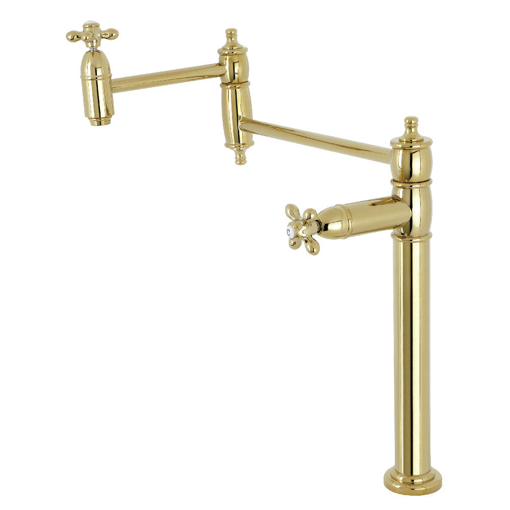 Kingston Brass KS3703AX Restoration Deck Mount Pot Filler Faucet, Antique Brass image showcasing elegant design and polished finish.