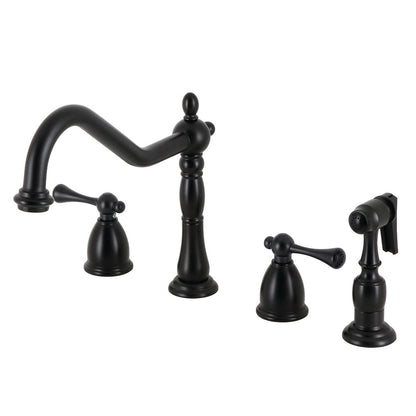 Kingston Brass KB1793BLBS Heritage Double-Handle Widespread Kitchen Faucet with Brass Sprayer, Antique Brass.