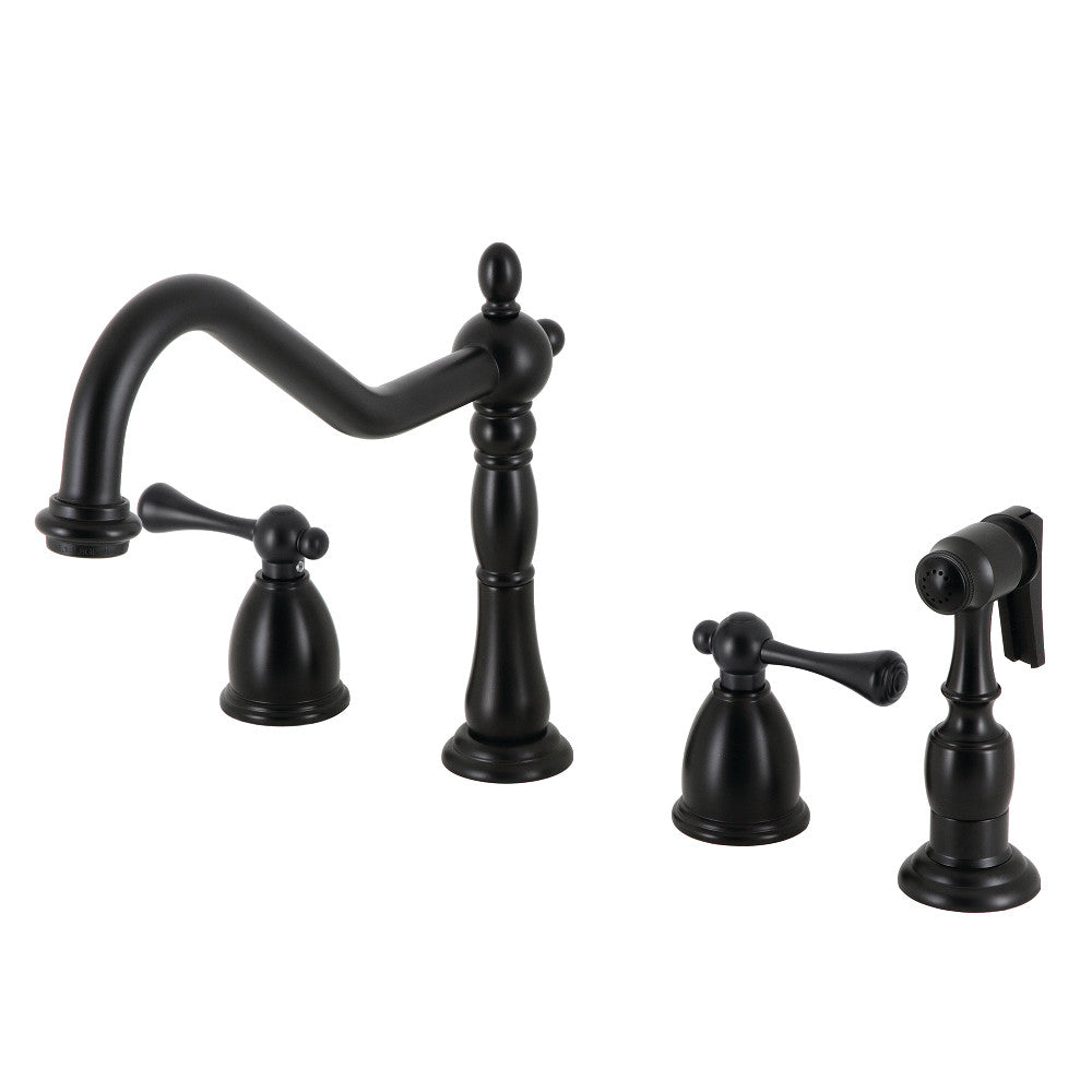 Kingston Brass KB1793BLBS Heritage Double-Handle Widespread Kitchen Faucet with Brass Sprayer, Antique Brass.