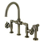 Kingston KS2333RX Belknap Industrial Style Bridge Kitchen Faucet with Brass Sprayer, Antique Brass