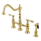 Kingston KS1273TALBS Tudor Bridge Kitchen Faucet with Brass Sprayer, Antique Brass finish