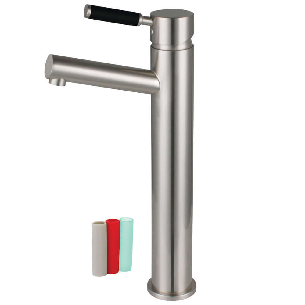 Fauceture LS8418DKL Kaiser Single-Handle Vessel Sink Faucet, Brushed Nickel with black handle and colored silicone grips