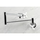 Kingston Brass KS4107PX Metropolitan Wall Mount Pot Filler Faucet, Brushed Brass with white knob detail.