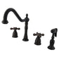 Kingston Brass KB1793AXBS Heritage Double-Handle Widespread Kitchen Faucet with Brass Sprayer, Antique Brass finish.