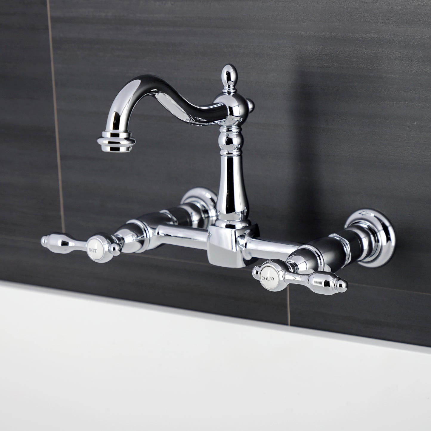 Kingston KS1263TAL Tudor Two-Handle Wall Mount Bridge Kitchen Faucet, Antique Brass