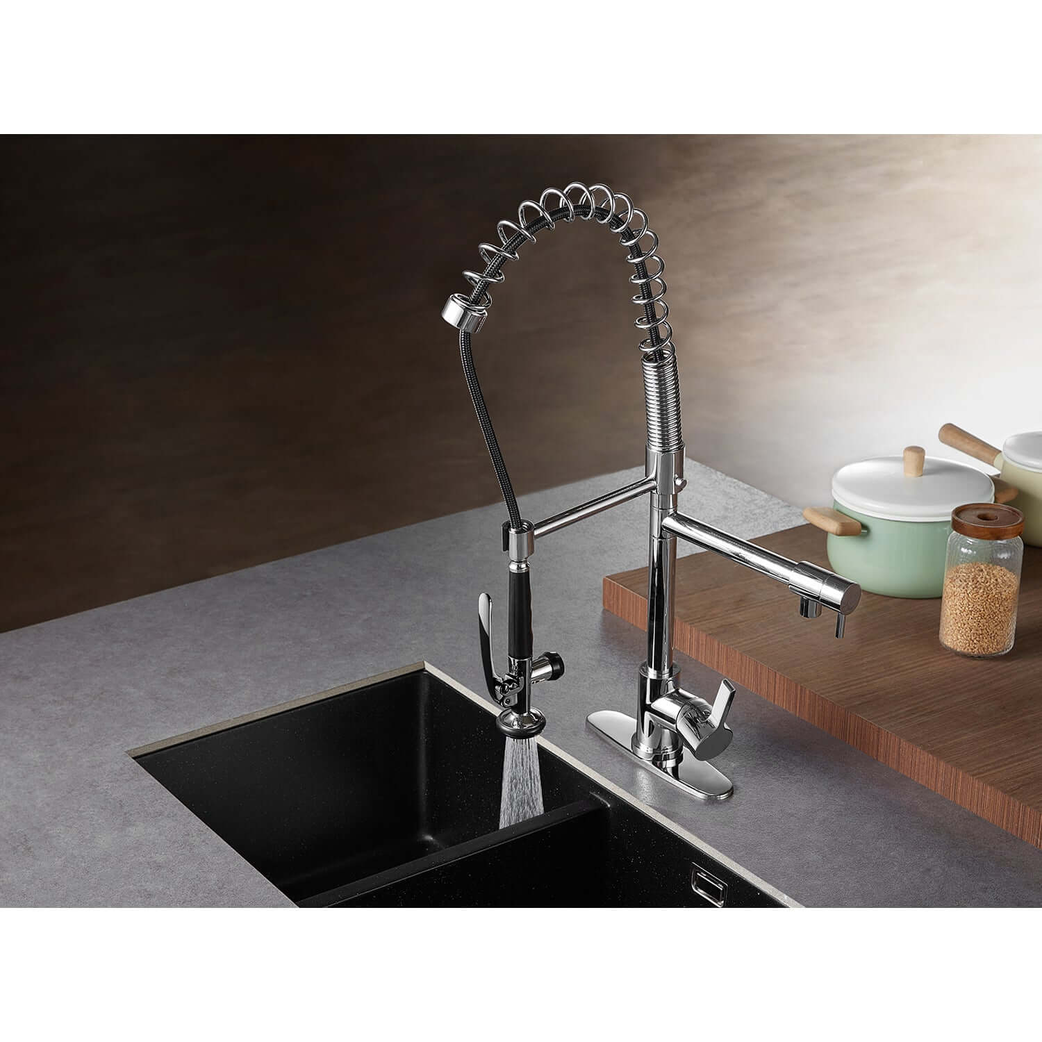 Gourmetier LS8503CTL Continental Single-Handle Deck-Mount Pre-Rinse Kitchen Faucet with Pot Filler, Brushed Brass