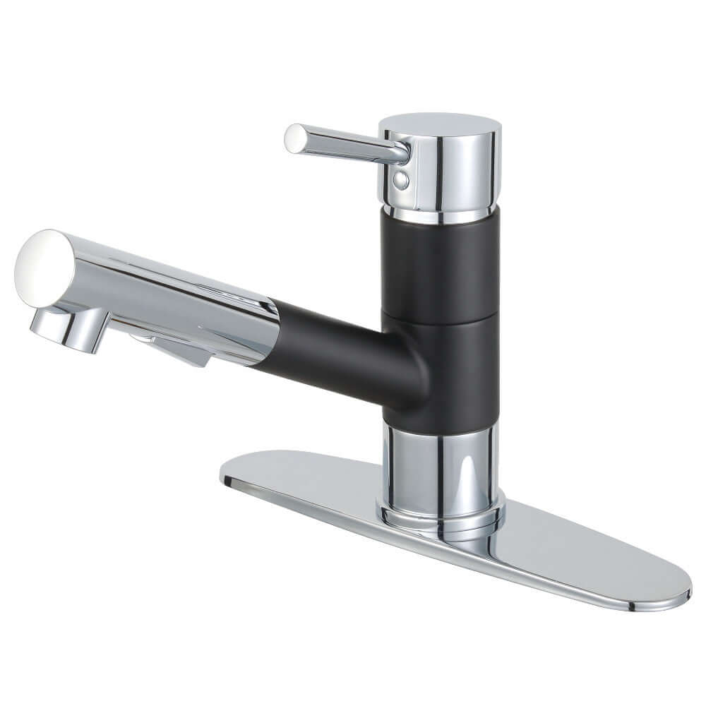 Gourmetier LS84DLAB Concord Single-Handle Pull-Out Kitchen Faucet, Antique Brass with Matte Black and Polished Chrome finish.