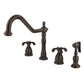 Kingston Brass KB1793TXBS French Country Double-Handle Widespread Kitchen Faucet with Brass Sprayer, Antique Brass.