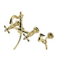 Kingston KS2443AXBS Heritage Two-Handle Wall Mount Bridge Kitchen Faucet with Brass Sprayer, Antique Brass