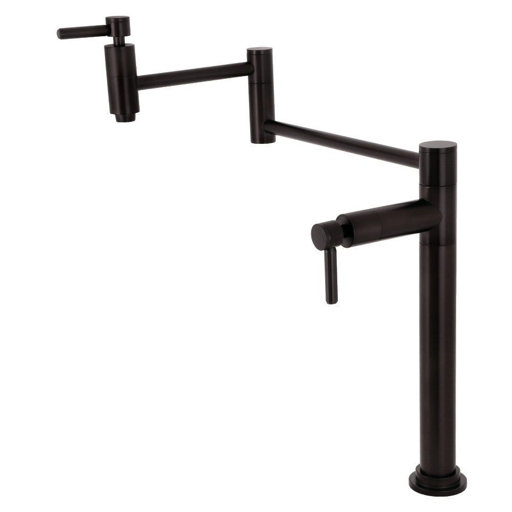 Kingston Brass KS870DLAC Concord Deck Mount Pot Filler Faucet, Antique Copper with sleek cylindrical design.