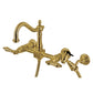 Kingston KS1263ALBS Heritage Two-Handle Wall Mount Bridge Kitchen Faucet with Brass Sprayer, Antique Brass