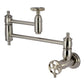 Kingston Brass KS3103RKZ Wendell Wall Mount Pot Filler Faucet with Knurled Handle, Antique Brass image showcasing brushed nickel finish.