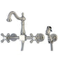 Kingston KS1263AXBS Heritage Two-Handle Wall Mount Bridge Kitchen Faucet with Brass Sprayer, Antique Brass