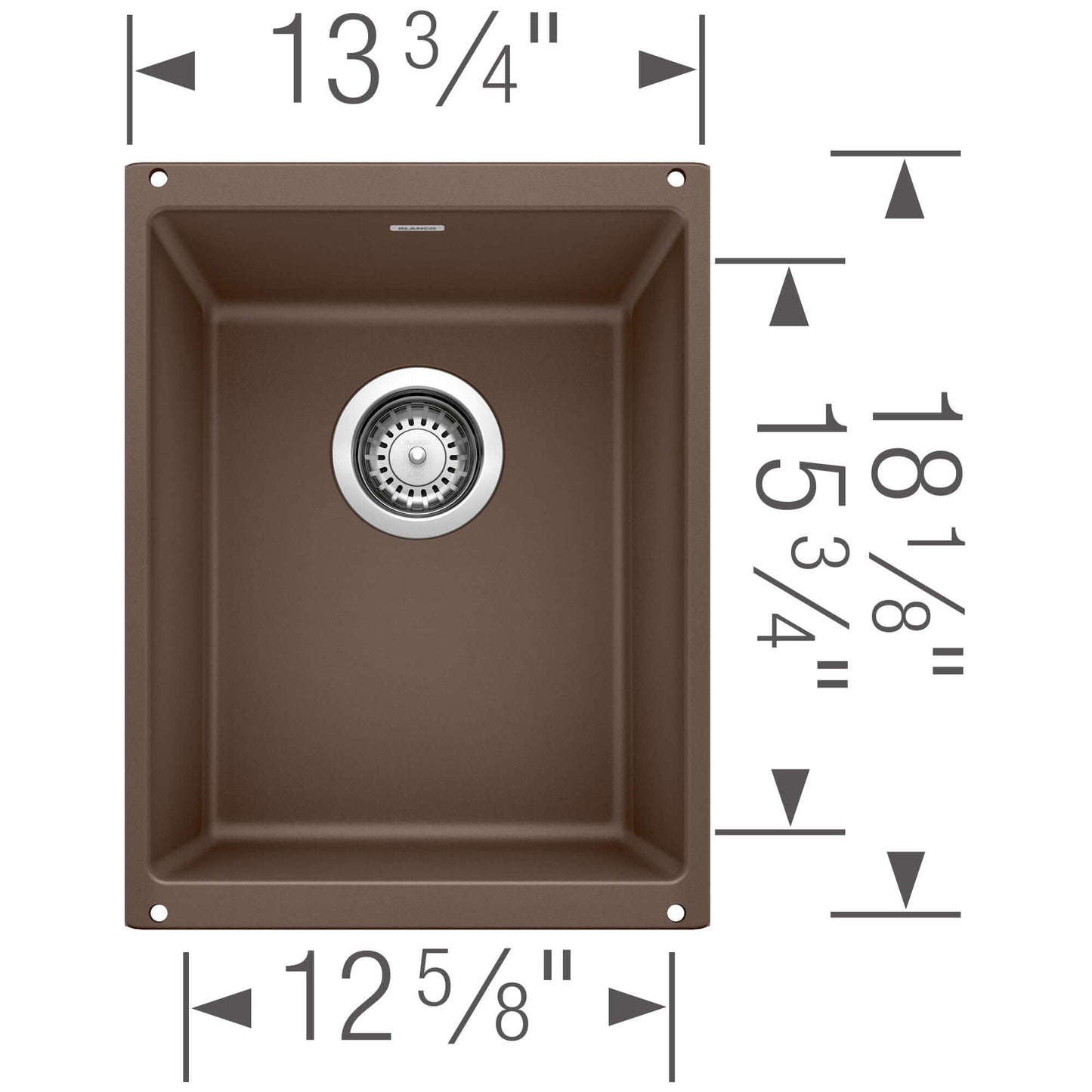 BLANCO Precis SILGRANIT 13" Undermount Bar Sink dimensions and design top view.