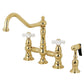Kingston KS3277PXBS Restoration Bridge Kitchen Faucet with Brass Sprayer, Brushed Brass in polished brass finish