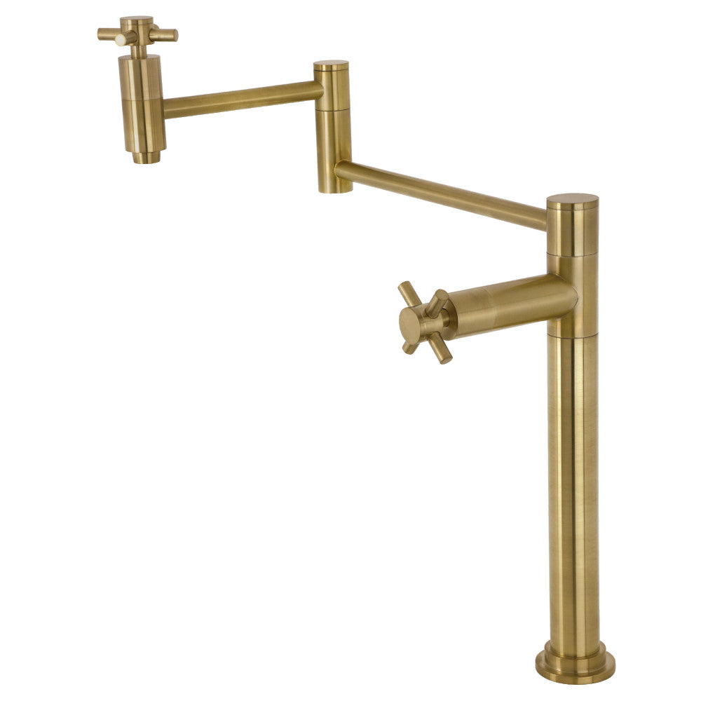 Kingston Brass KS8707DX Concord Deck Mount Pot Filler Faucet, Brushed Brass with sleek cylindrical design.