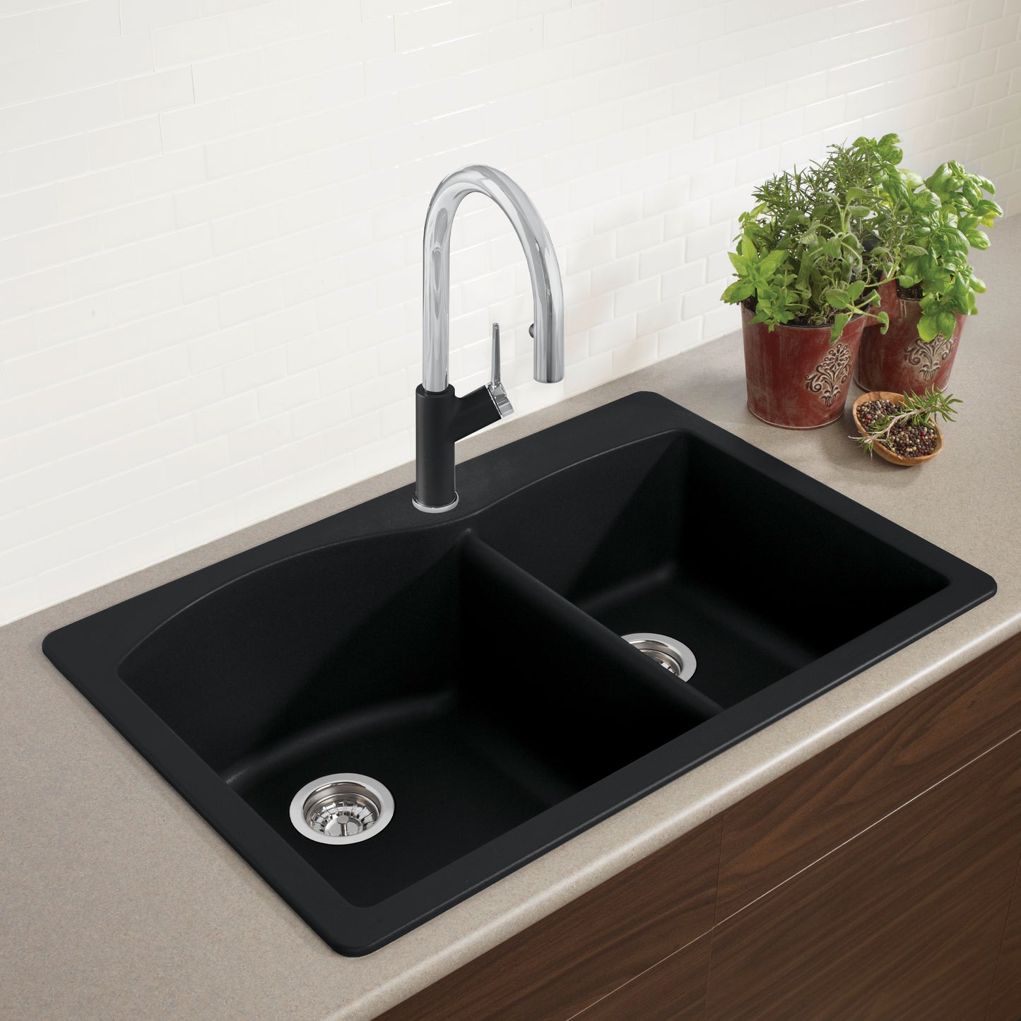 BLANCO Diamond SILGRANIT 33" 60/40 Double Bowl Dual Mount Kitchen Sink