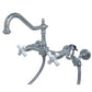 Kingston KS1243PXBS Heritage Two-Handle Wall Mount Bridge Kitchen Faucet with Brass Sprayer, Antique Brass
