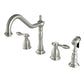 Kingston Brass KS1798TALBS Tudor Double-Handle Widespread Kitchen Faucet with Brass Sprayer, Brushed Nickel.