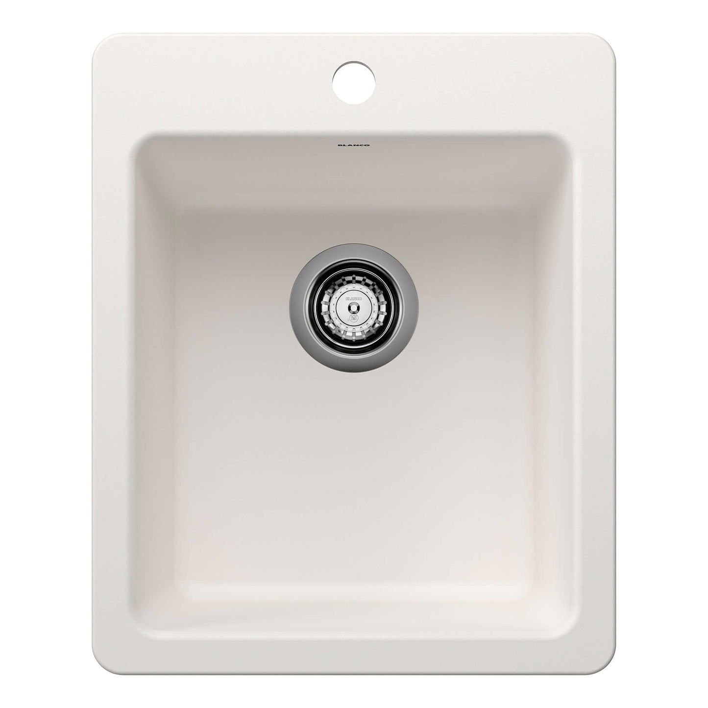 BLANCO Liven SILGRANIT 17" Dual Mount Bar Sink interior view with drain hole.