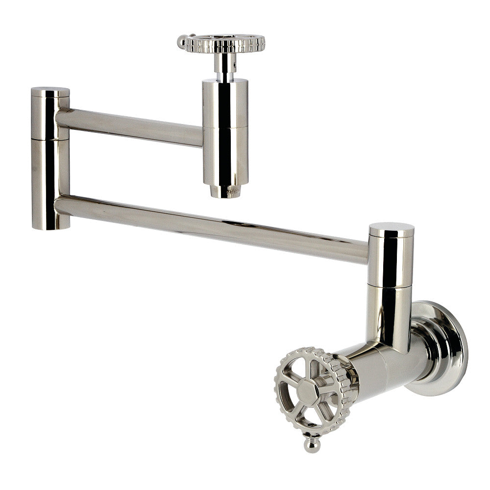 Kingston Brass KS8103CG Fuller Wall Mount Pot Filler Faucet, Antique Brass, polished nickel finish with foldable swing arms