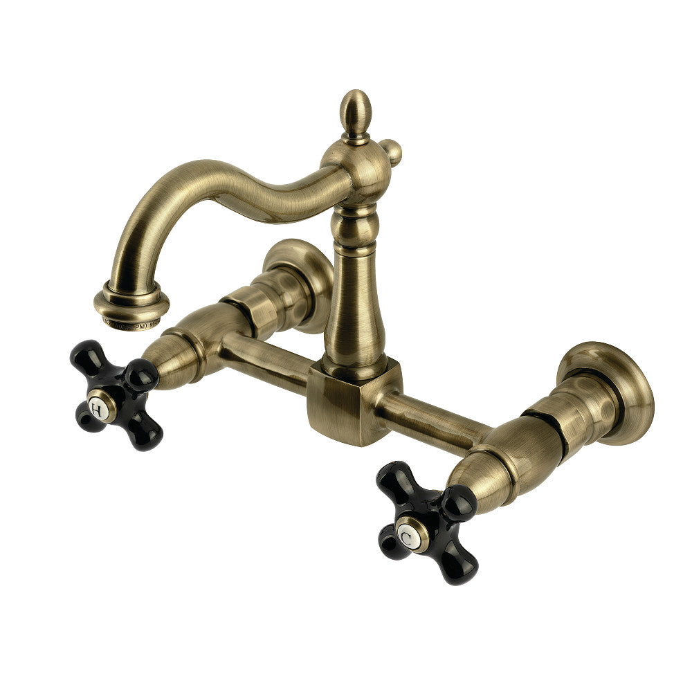 Kingston KS1263PKX Duchess Two-Handle Wall Mount Bridge Kitchen Faucet, Antique Brass