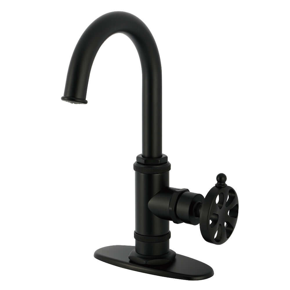 Kingston Brass KSD8503RX Belknap Single-Handle Bar Faucet in Matte Black finish.