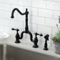 Kingston KS7750ALBS English Country Bridge Kitchen Faucet with Brass Sprayer, Matte Black in a kitchen setting