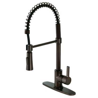 Gourmetier LS8678CTL Continental Single-Handle Deck-Mount Pre-Rinse Kitchen Faucet, Brushed Nickel, oil rubbed bronze finish, right side view.