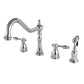 Kingston Brass KB1797TALBS Tudor Double-Handle Widespread Kitchen Faucet with Brass Sprayer, Brushed Brass