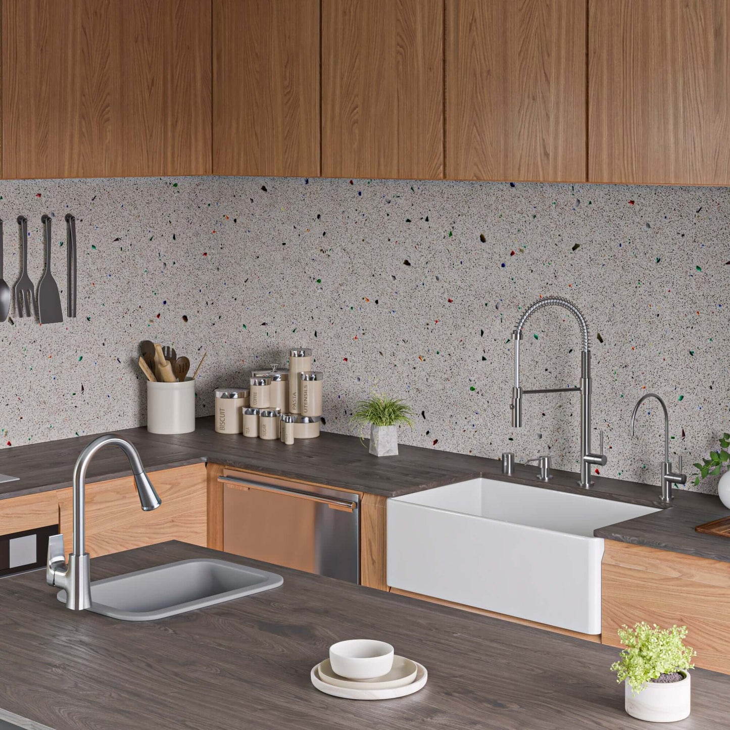 Alfi 13" x 19" Dual Mount Fireclay Prep Sink - ABF1319UD in a modern kitchen setting with stylish cabinetry.