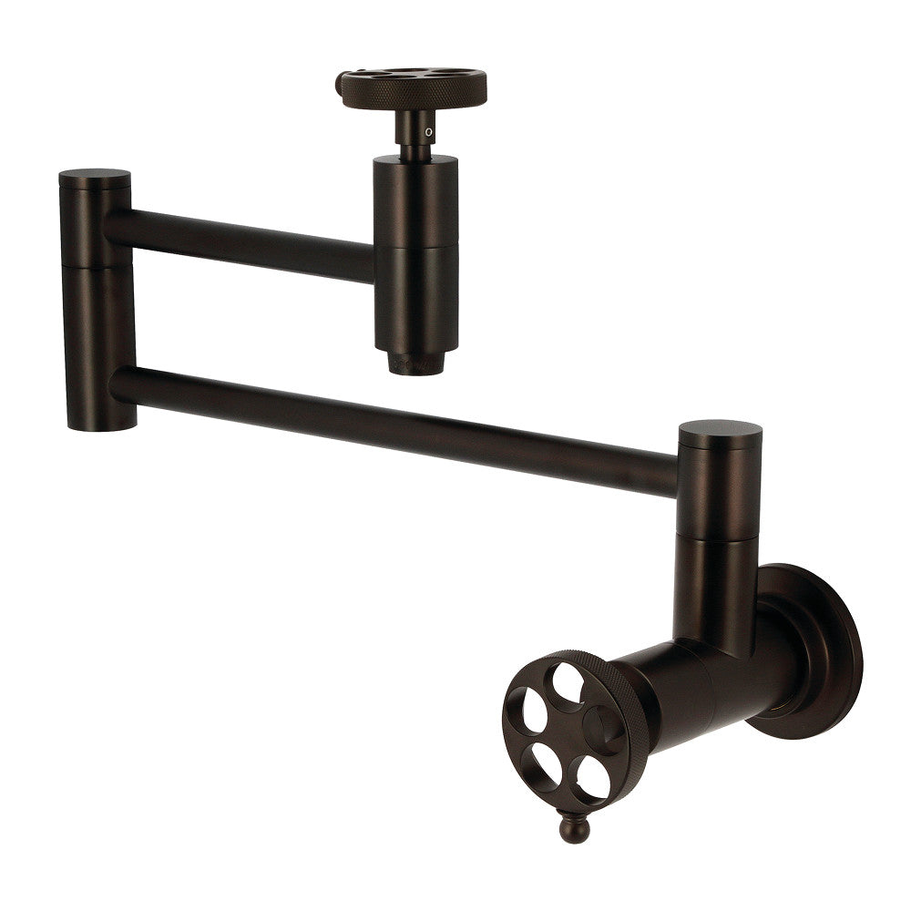 Kingston Brass KS8103RKZ Wendell Wall Mount Pot Filler Faucet with Knurled Handle, Antique Brass