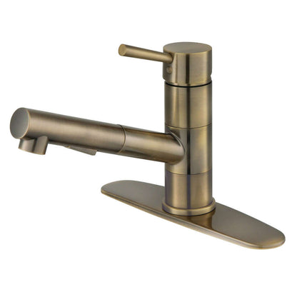 Gourmetier LS84DLAB Concord Single-Handle Pull-Out Kitchen Faucet, Antique Brass showcasing sleek, cylindrical design.