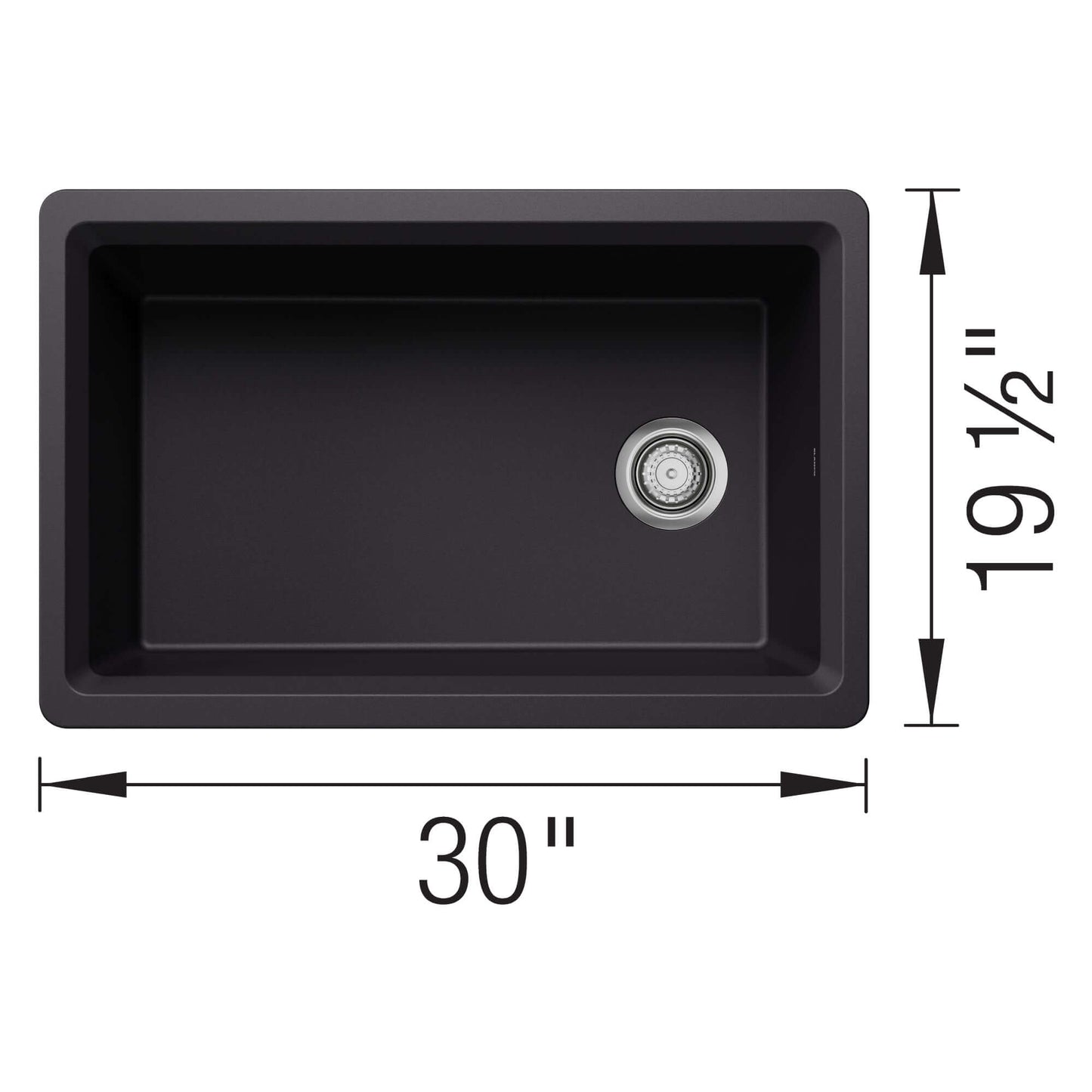 BLANCO Inteos SILGRANIT 30" Single Bowl Reversible Undermount Workstation Kitchen Sink top view with dimensions.