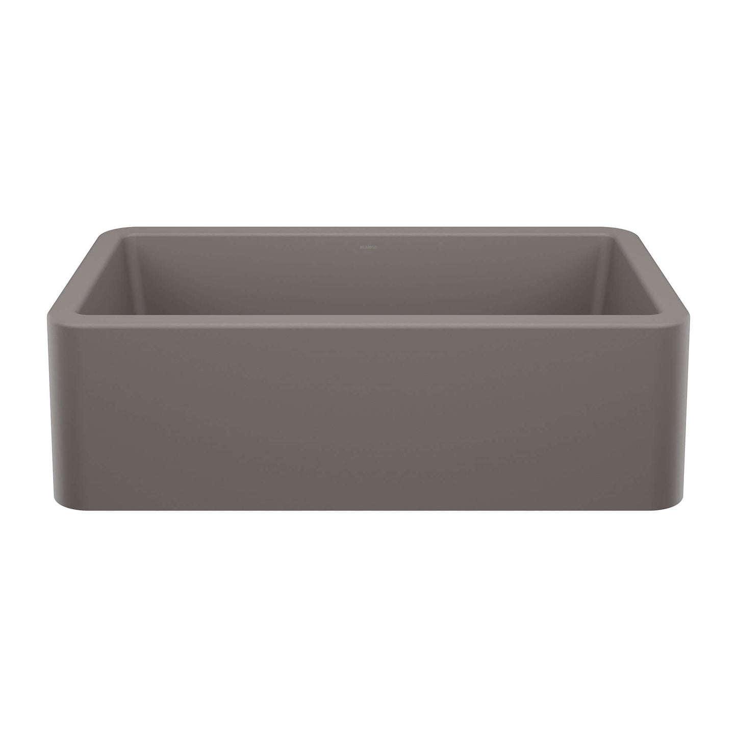 BLANCO Ikon SILGRANIT 33" Single Bowl Apron-Front Farmhouse Sink in a stylish grey finish.