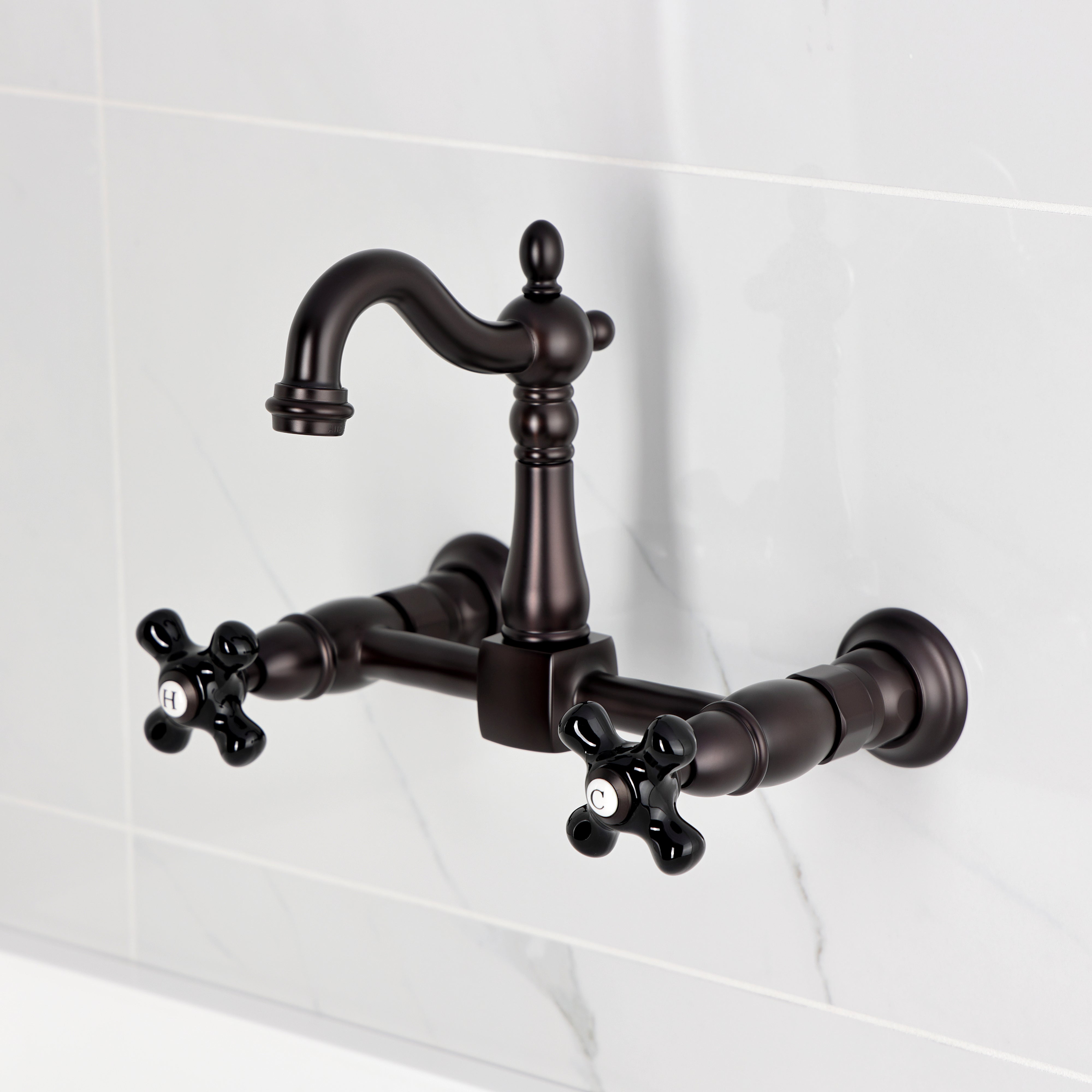 Kingston KS2443PKX Duchess Two-Handle Wall Mount Bridge Kitchen Faucet, Antique Brass