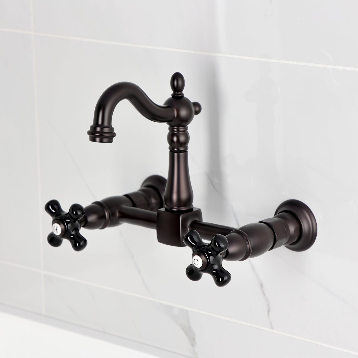Kingston KS2443PKX Duchess Two-Handle Wall Mount Bridge Kitchen Faucet, Antique Brass