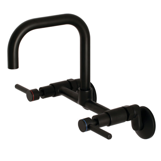Kingston Brass KS813SB Concord Wall Mount Bridge Kitchen Faucet matte black angled view